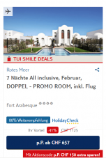 150.- Rabatt bei den TUI Smile Deals