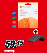 Microsoft Office 365 Single + gratis kabellose Maus Microsoft Arc bei MediaMarkt für weniger als 60 Franken
