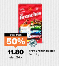 Migros Woche KW 42: 50% Rabatt auf 50er-Pack Frey Branches Milk 😛, 100g Rindhackfleisch für CHF 1.10 u.v.m.