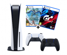 Pack PlayStation 5 + Horizon Forbidden West + Gran Turismo 7 + PS5 DualSense Midnight Black Console de jeu – Blanc/Noir/Noir Minuit