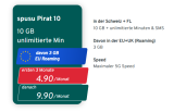 spusu Pirat 10: Unlimitiertes Telefonieren & SMS + 10GB Daten & 3GB Roaming für 3 Monate nur 4.90, danach 9.90