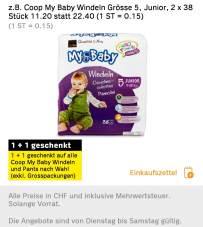 Coop Windeln 2 für 1 und Brio Bahn gratis