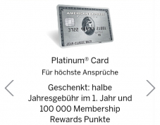 American Express Platinum: halbe Jahresgebühr + 100.000 MR