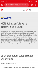 Interdiscount: 40% auf Varta-Batterien, ab 2 Stück.
