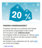 20% Rabatt auf Parkplätze am Flughafen ZRH