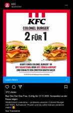 [Volketswil/ZRH] 2 für 1 Colonel Burger bei KFC