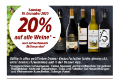 Denner: 20% auf alle Weine*, nur Sa/So, 19. +20.12.2020