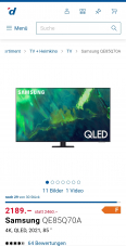 219cm, 85″,  Samsung 100Hz TV zum Gamen