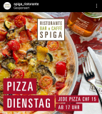 Pizza-Dienstag bei Spiga – Jede Pizza für 15 Franken ab 17 Uhr