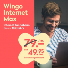 Wingo Internet Max - Bis zu 10Gbit/s im Swisscom-Netz mit lebenslangem Rabatt