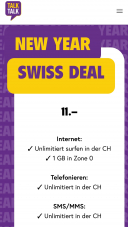 Piratenpreis - NUR BIS 30.12. Mobilabo TalkTalk Swiss Deal (CH alles unlimitiert inkl. 5G, 1GB Roaming) für CHF 11.- / Monat