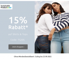 15% Rabatt auf Shirts und Tops bei bonprix ohne Mindestbestellwert auf auf bereits reduzierte Artikel