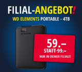 Filialaktion bei Steg: WD Elements 4TB HDD für 59 Franken bei Abholung