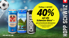 Nur am Freitag 2. Juli: 40% Rabatt auf alle Schweizer Biere (auch auf Aktionen)!
