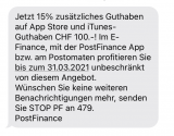 PostFinance iTunes 100.- mit 15% Zusatzguthaben