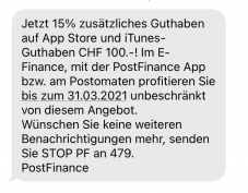 PostFinance iTunes 100.- mit 15% Zusatzguthaben