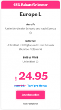 Lebara Europe L Abo zum Preis von CHF 24.95