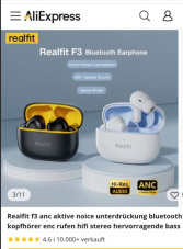Realfit F3 – ANC/ENC Bluetooth-Kopfhörer für CHF 3.13 und Gratisversand (Neukunde)