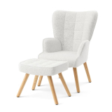 Ohrensessel Teddy mit Hocker in weiss (Teddystoff)