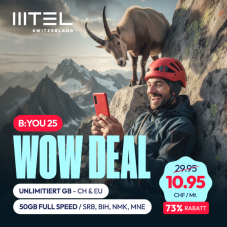 MTEL B:YOU 25: 50GB Fullspeed CH & EU + Balkan* Data Roaming für nur CHF 10.95/Mt.