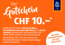 [Lokal – Zürich Oerlikon/Seebach]: Aldi-Gutschein CHF 10.- ab CHF 50.-