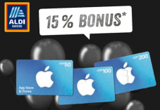 Ankündigung: Zusätzlich 15% Bonus auf App Store & iTunes Geschenkkarte (ab CHF 50) bei Aldi