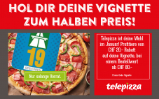 Autobahnvignette zum halben Preis ab MBW CHF 80.00 bei Telepizza