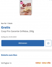 (Personalisiert) Gratis Produkt mit Coop Supercard App: Grillkäse