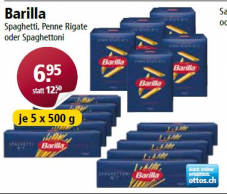 Bei OTTO`S  5 x 500 Gr. Barilla Teigwaren (Spaghetti, Penne Rigate, Spaghettoni) ab 20.07.2022