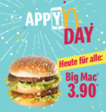 Big Mac für 3.90.- und weitere Angebote bei Mc Donalds(NUR HEUTE in der App)