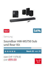 Samsung HW-MS750 Soundbar mit Gratis Subwoofer und Rear Speakern bei Brack.ch