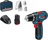 Bosch Professional Akku-Bohrschrauber GSR 12V-15 Set mit 39-teiligem Zubehörset, 2× 2,0-Ah-Akku in Aktion bei Amazon
