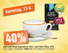 Heute (13.4.2019) 40% Rabatt auf alle Café Royal Kapseln bei Migros und LeShop