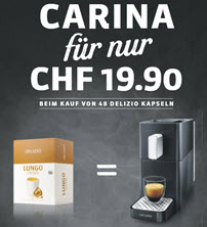 Delizio Kaffeemaschine Carina in Midnight-Black plus 48 Kapseln bei Migros für CHF 39.70