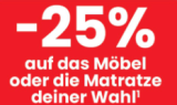 25% zusätzlich auf das Möbel- oder Matratzen-Sortiment bei Conforama, z. B. Boxspringbett MOON (180×200 cm) inkl. Lieferung.
