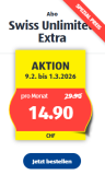 Aldi Mobile Swiss Unlimited Extra (alles unlimitiert in CH + 5 GB Roaming in EU, USA & CAN + Aktivierung CHF 1.–)