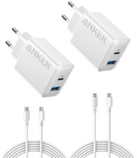 2× Anker 20 W USB-C Ladegerät und 2× 1.5 m USB-C Kabel bei Amazon in Aktion