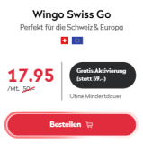 Wingo Swiss Go (Swisscom-Netz, CH unlimitiert: Anrufe & SMS, 10 GB + 1 GB Roaming EU/UK) + gratis Aktivierung