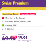 TalkTalk Swiss Premium (CH alles unlimitiert inkl. 5G, 20 GB Roaming im Ausland) + Gratis Aktivierung