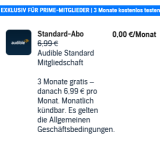 3 Monate Audible Standard kostenlos testen exklusiv für Prime-Mitgliede (evtl. nur für Neukunden)