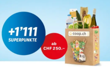 Coop Bon für 1’111 Superpunkte ab 250.– Franken Einkaufswert im Coop Online Shop