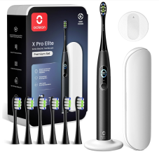 Oclean Elektrische Zahnbürste X Series Pro Elite Set mit 7 Bürstenköpfen, Wandhalterung und Reiseetui bei Amazon