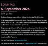 Vorankündigung: Allianz Tag des Kinos 2026 am 06.09., für nur CHF 7.– ins Kino inkl. 3D-Filme