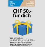 Bon IKEA Pratteln de 50 CHF offert pour tout achat de 250 CHF le 26.4.2026