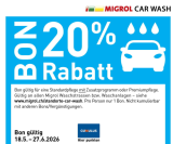 Migrol Car Wash: 20% Rabattbon für Standardpflege mit Zusatzprogramm oder einer Premiumpflege
