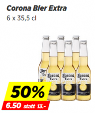 50% Rabatt auf Corona Bier im 6er-Pack im Denner