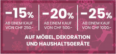 [SAMMELDEAL] Conforama: -15% ab CHF 250.- / -20% ab CHF 500.- / - 25% ab CHF 1000.- auf Möbel, Dekoration & Haushaltgeräten