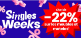 Singles Weeks – 22 % Rabatt auf Möbel & Matratzen bei  Conforama