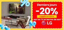 Jusqu’à 29% de réduction + -20% supplémentaires sur les TV et barres de son LG chez Conforama!