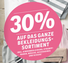 30% aufs Bekleidungs-Sortiment bei Coop City
